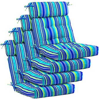 4 pc Tufted High-Back Chair Cushion Set — Indoor/Outdoor Seat & Rocking Chair Cushions with Ties