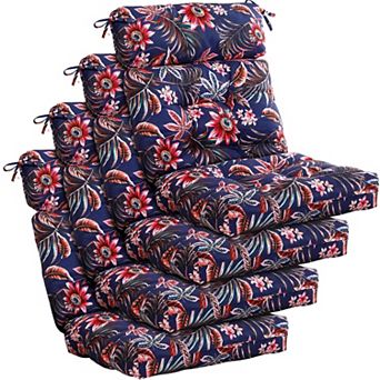 4 pc Tufted High-Back Chair Cushion Set — Indoor/Outdoor Seat & Rocking Chair Cushions with Ties