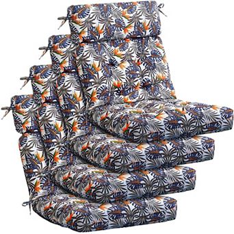 4 pc Tufted High-Back Chair Cushion Set — Indoor/Outdoor Seat & Rocking Chair Cushions with Ties