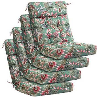 4 pc Tufted High-Back Chair Cushion Set — Indoor/Outdoor Seat & Rocking Chair Cushions with Ties