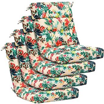 4 pc Tufted High-Back Chair Cushion Set — Indoor/Outdoor Seat & Rocking Chair Cushions with Ties