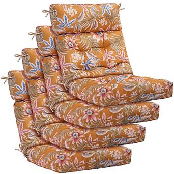4 pc Tufted High-Back Chair Cushion Set — Indoor/Outdoor Seat & Rocking Chair Cushions with Ties
