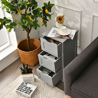 Costway Bathroom Floor Cabinet Freestanding Storage Organizer w/ 3 Drawers