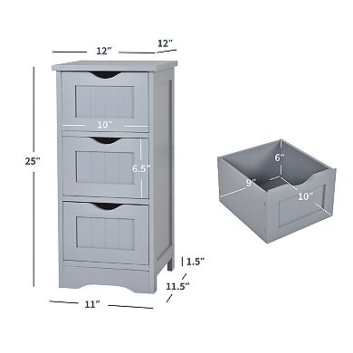 Costway Bathroom Floor Cabinet Freestanding Storage Organizer w/ 3 Drawers