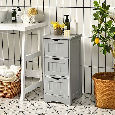 Costway Bathroom Floor Cabinet Freestanding Storage Organizer w/ 3 Drawers