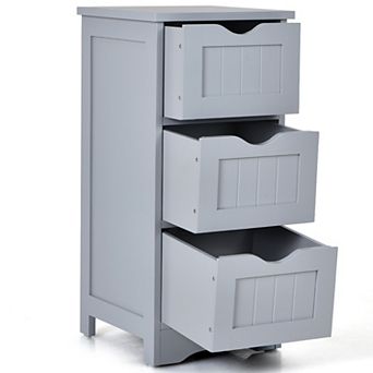 Costway Bathroom Floor Cabinet Freestanding Storage Organizer w/ 3 Drawers