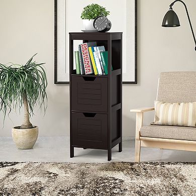 Costway Bathroom Wooden Floor Cabinet Multifunction Storage Rack Stand Organizer