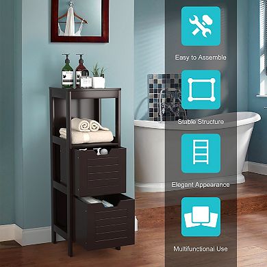 Costway Bathroom Wooden Floor Cabinet Multifunction Storage Rack Stand Organizer