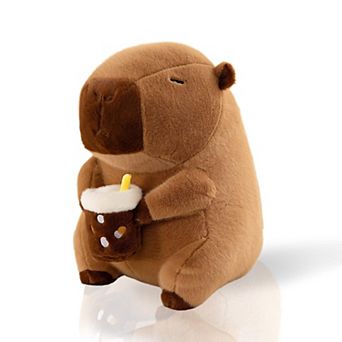 12" Capybara Stuffed Animal Capybara Plush Toy Clutching a Milk Tea, Ultra Soft Huggable Gift