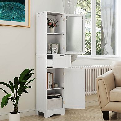 Costway Tall Bathroom Cabinet with Adjustable Shelves Deep Drawer for Living Room