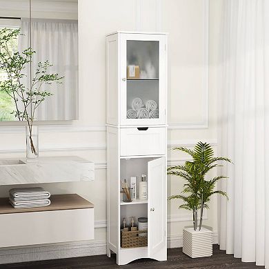 Costway Tall Bathroom Cabinet with Adjustable Shelves Deep Drawer for Living Room