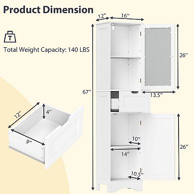 Costway Tall Bathroom Cabinet with Adjustable Shelves Deep Drawer for Living Room