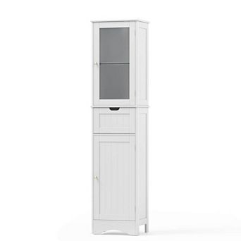 Costway Tall Bathroom Cabinet with Adjustable Shelves Deep Drawer for Living Room