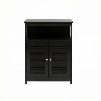 Costway Bathroom Storage Wood Floor Cabinet with Double Shutter Door