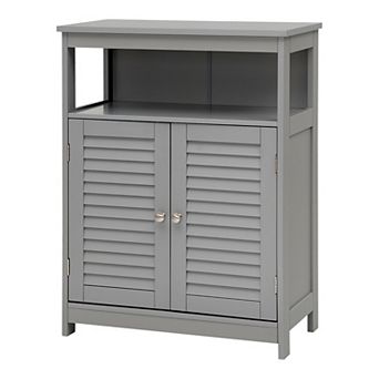Costway Bathroom Storage Wood Floor Cabinet with Double Shutter Door