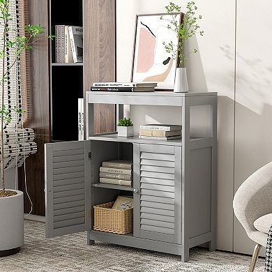 Costway Bathroom Floor Cabinet Free Standing Storage Organizer w/ Double Shutter Doors