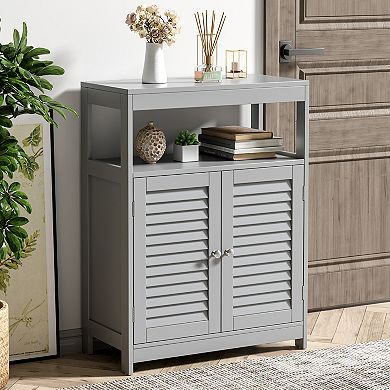 Costway Bathroom Floor Cabinet Free Standing Storage Organizer w/ Double Shutter Doors