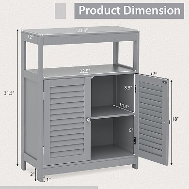 Costway Bathroom Floor Cabinet Free Standing Storage Organizer w/ Double Shutter Doors