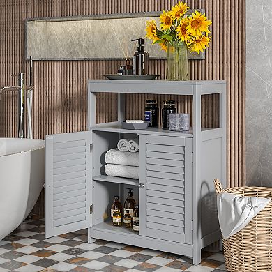 Costway Bathroom Floor Cabinet Free Standing Storage Organizer w/ Double Shutter Doors