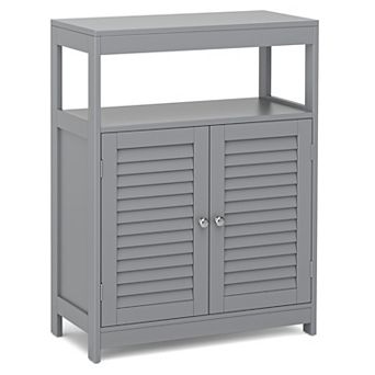 Costway Bathroom Floor Cabinet Free Standing Storage Organizer w/ Double Shutter Doors