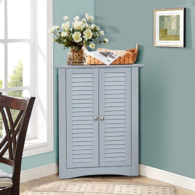 Costway Corner Storage Cabinet Freestanding Floor Cabinet Bathroom w/ Shutter Door