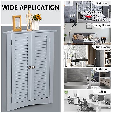 Costway Corner Storage Cabinet Freestanding Floor Cabinet Bathroom w/ Shutter Door
