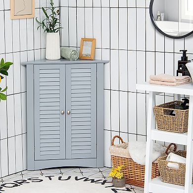 Costway Corner Storage Cabinet Freestanding Floor Cabinet Bathroom w/ Shutter Door