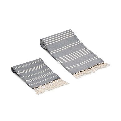 Essential Stripe Turkish Cotton Hand Towels - Set of 2