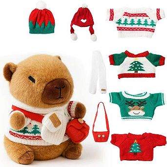 Christmas Capybara Plush with 9 pc Clothes & Accessories,Christmas Stuffed Animals,Cute Plush Toys