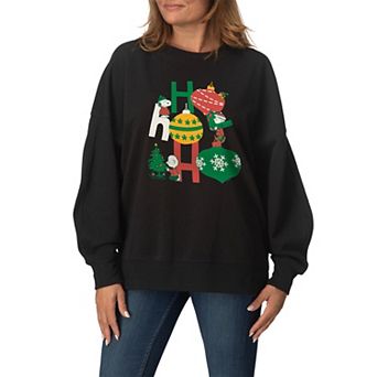 Women's Peanuts Ho Ho Ho Christmas Oversized Fleece Crew Sweatshirt