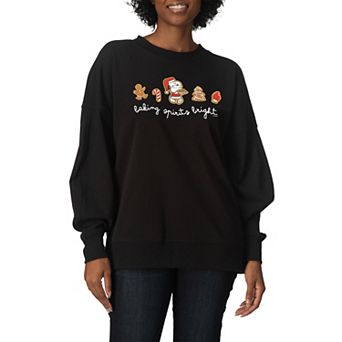Women's Peanuts Snoopy Baking Spirits Bright Oversized Fleece Crew Sweatshirt