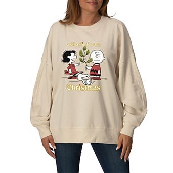 Women's Peanuts A Charlie Brown Christmas Tree Oversized Fleece Crew Sweatshirt