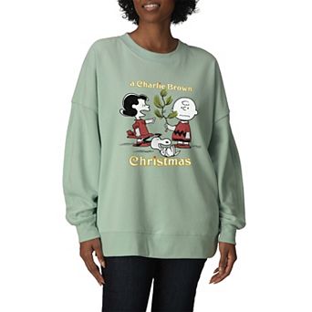 Women's Peanuts A Charlie Brown Christmas Tree Oversized Fleece Crew Sweatshirt