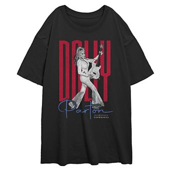 Juniors' Dolly Parton Guitar Pose Oversized Graphic Tee