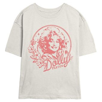 Juniors' Dolly Parton Floral Rope Portrait Frame Skimmer Graphic Tee