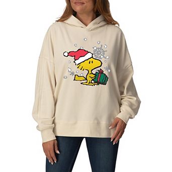 Women's Peanuts Woodstock Christmas Present Oversized Fleece Hoodie Sweatshirt
