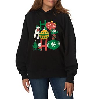 Women's Peanuts Ho Ho Ho Christmas Oversized Fleece Hoodie Sweatshirt