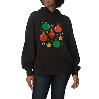 Women's Peanuts Christmas Ornaments Oversized Fleece Hoodie Sweatshirt
