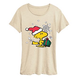 Women's Peanuts Woodstock Christmas Present Graphic Tee