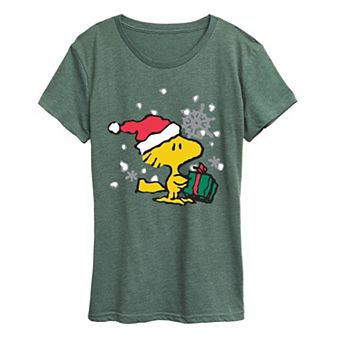 Women's Peanuts Woodstock Christmas Present Graphic Tee