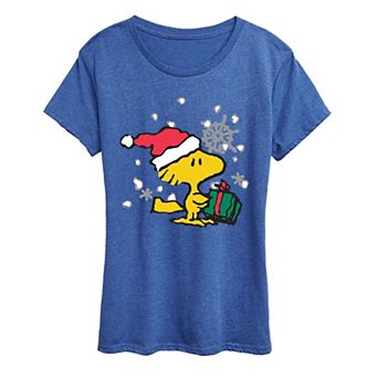 Women's Peanuts Woodstock Christmas Present Graphic Tee