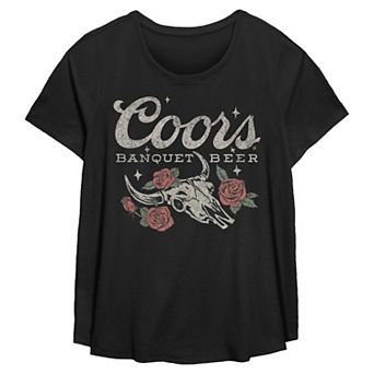 Plus Size Coors Banquet Beer Roses & Skull Flowy Graphic Tee