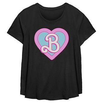 Plus Size Barbie Logo Heart Stamp Flowy Graphic Tee