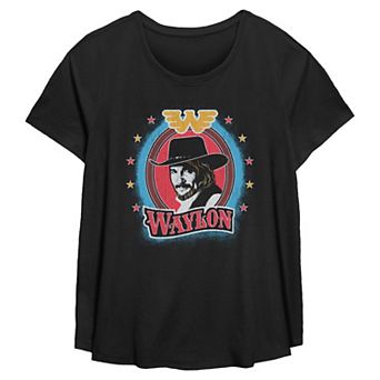 Plus Size Waylon Jennings Logo & Portrait Flowy Graphic Tee