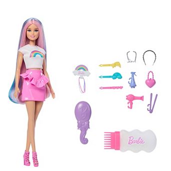 Barbie Rainbow Sparkle Hair Fashion Doll with 12 Styling Accessories
