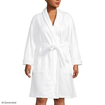 Plus Size Lands' End Cotton Terry Knee Length Spa Bath Robe