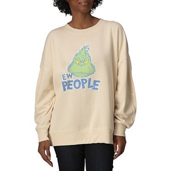 Women's Dr. Seuss The Grinch Ew People Oversized Fleece Crew Sweatshirt