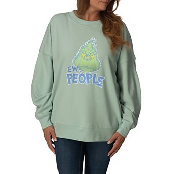 Women's Dr. Seuss The Grinch Ew People Oversized Fleece Crew Sweatshirt