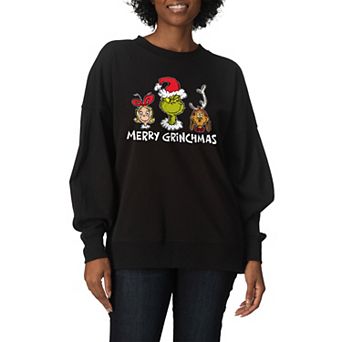 Women's Dr. Seuss The Grinch, Max, & Cindy Lou Who Oversized Fleece Crew Sweatshirt