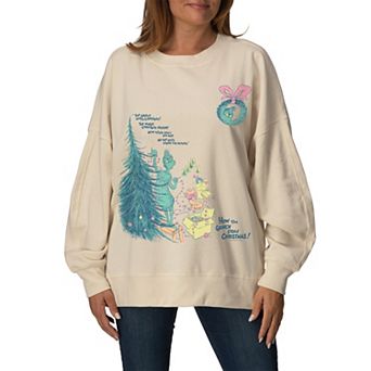 Women's Dr. Seuss How The Grinch Stole Christmas Oversized Fleece Crew Sweatshirt